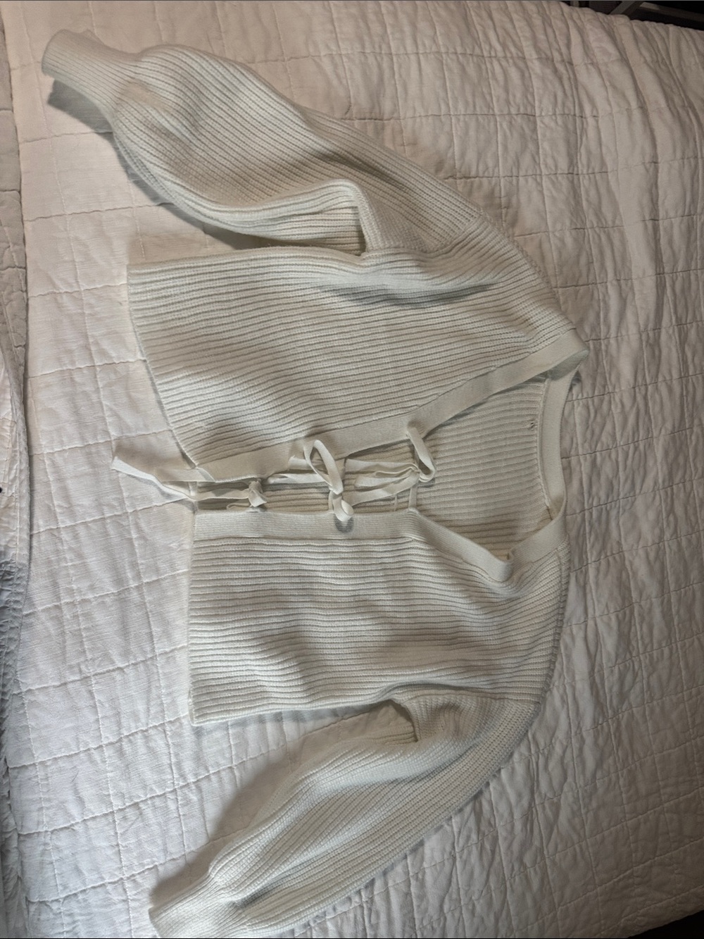 Aeropostale Cream Ribbed Tie-Front Cropped Cardigan
